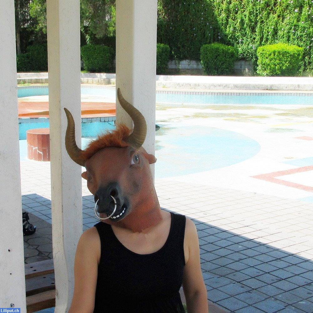 Bild 4: Stierkopf Maske, Kuhmaske aus Latex, Tiermaske für Fasnacht, Karneval