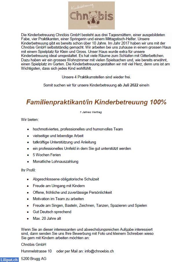 Bild 1: FaBe Praktikum / Familienpraktikant/in Kinderbetreuung 100% in Brugg AG