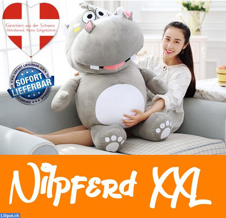 Bild 1: Riesen Hippo Nilpferd Flusspferd Plüsch Kuscheltier, XXL Plüschtier