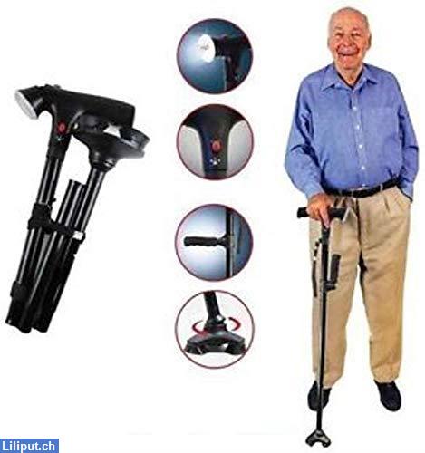 Bild 1: Trusty Cane Gehstock mit LED Licht, faltbar, 360°-Drehgelenk Rentner Senior