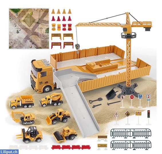 Bild 1: Kinderspielzeug Set mit Baufahrzeuge, Betonmischer, Bagger, Kran