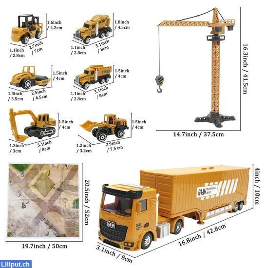 Bild 4: Kinderspielzeug Set mit Baufahrzeuge, Betonmischer, Bagger, Kran