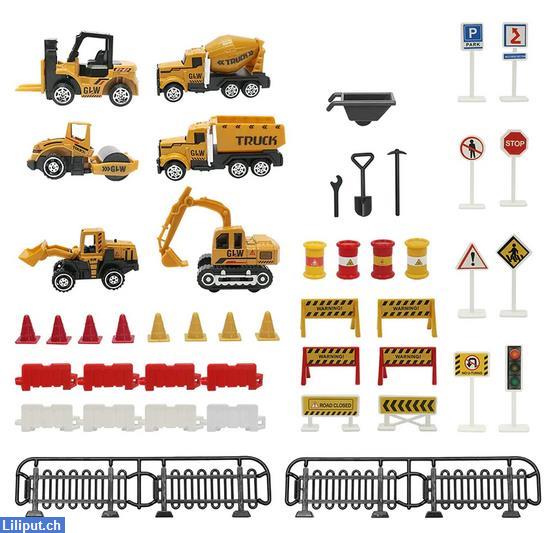 Bild 5: Kinderspielzeug Set mit Baufahrzeuge, Betonmischer, Bagger, Kran