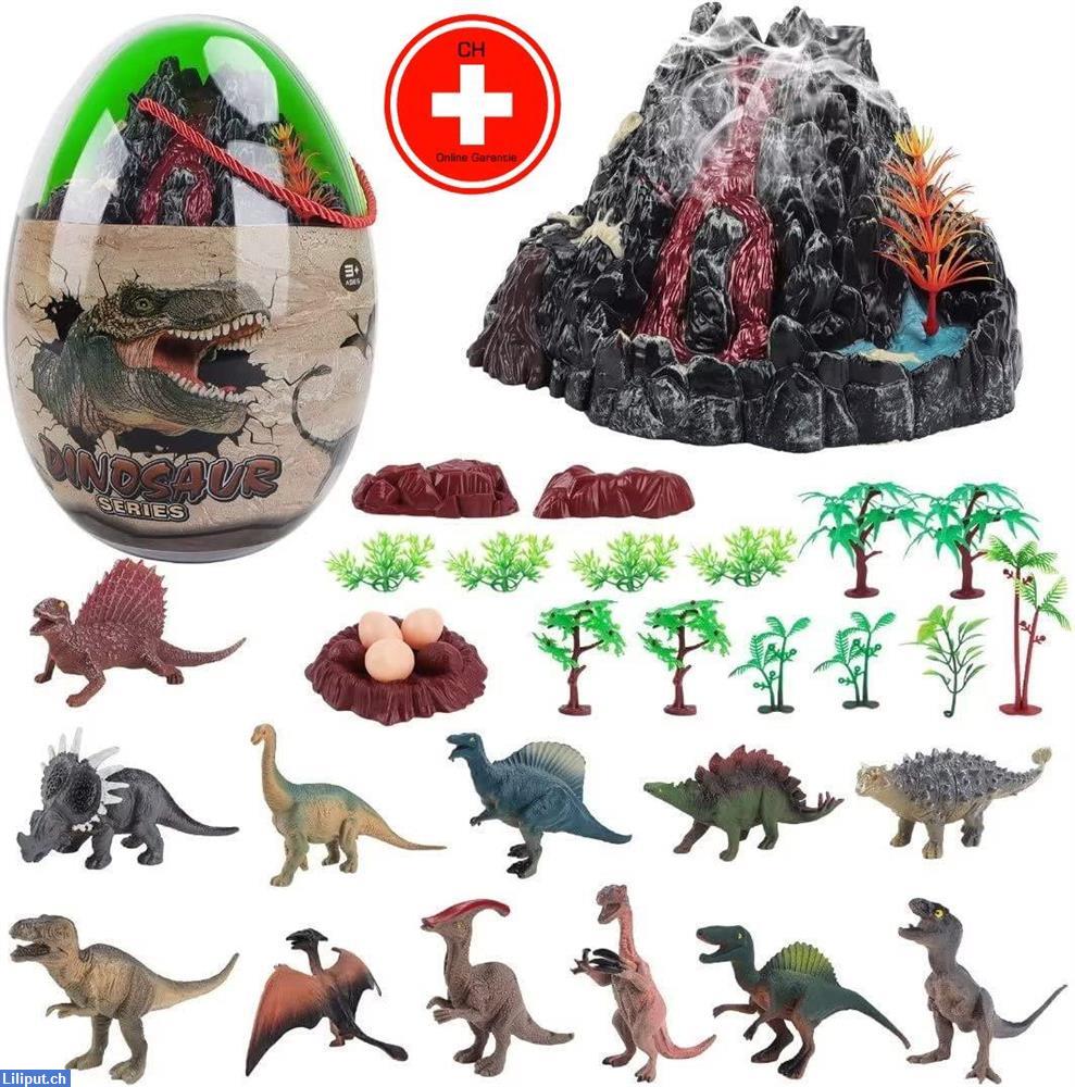 Bild 1: Dinosaurier Figuren Dino 30 tlg. Kinder Spielset mit Vulkan, Ei & Licht