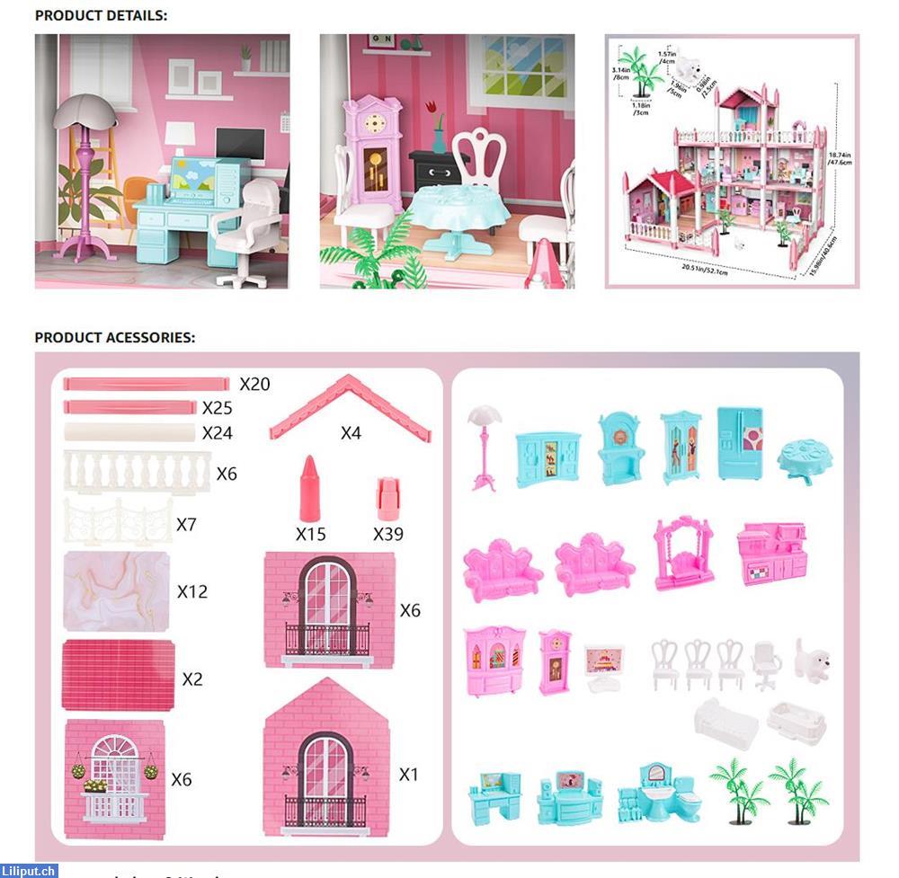 Bild 3: Puppenhaus 3D Spielzeughaus, Traumhaus Geschenk für Mädchen