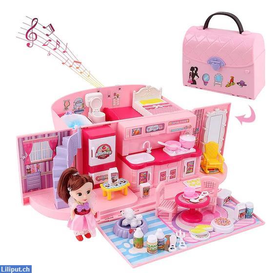 Bild 1: Tragbares 2-in-1 Puppenhaus Spielset, Mädchen Handtasche