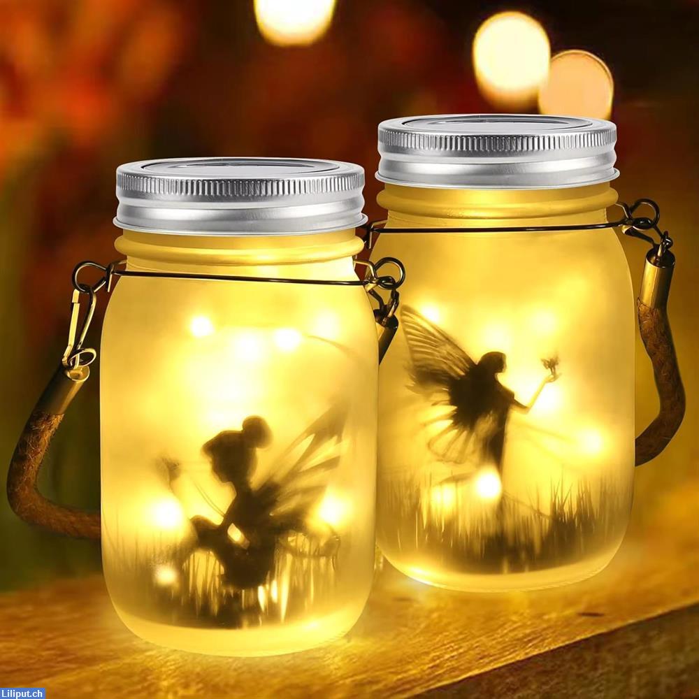 Bild 1: Elfenlicht Feenlicht Gartenlicht Elfe im Einmachglas mit Solarpanel