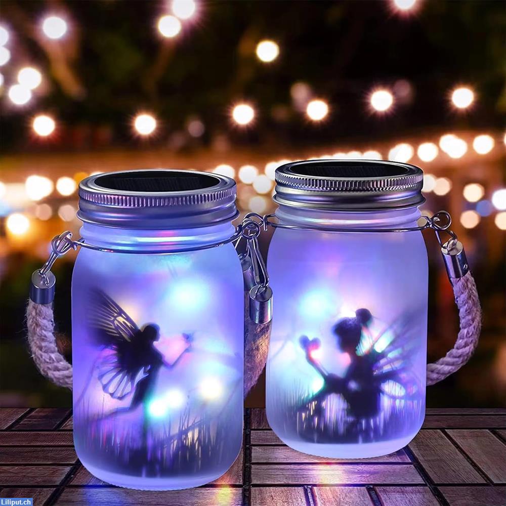 Bild 4: Elfenlicht Feenlicht Gartenlicht Elfe im Einmachglas mit Solarpanel