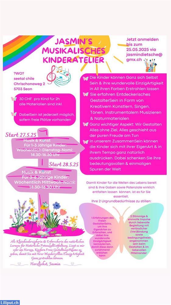 Bild 1: Start 27./28.5.2025 Jasmin's Musikalischem KinderAtelier in Seon AG