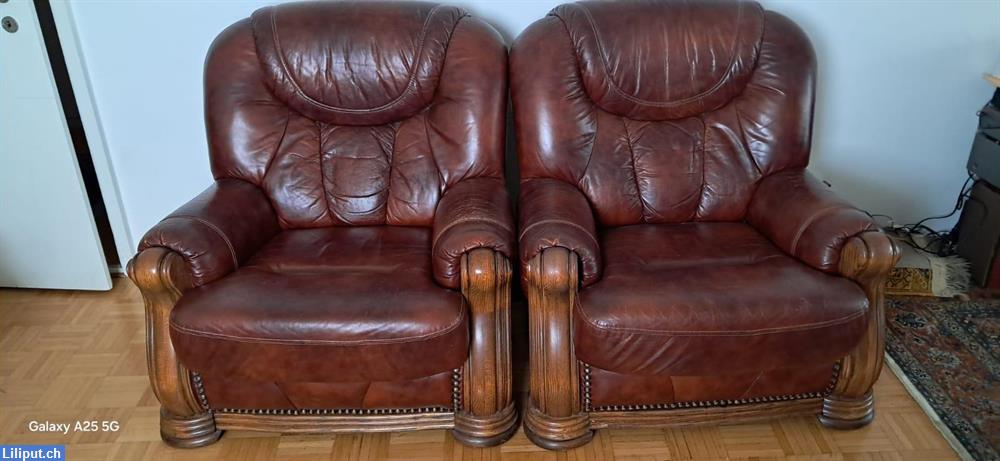 Bild 1: Echt Leder Polstergruppe mit Kommode