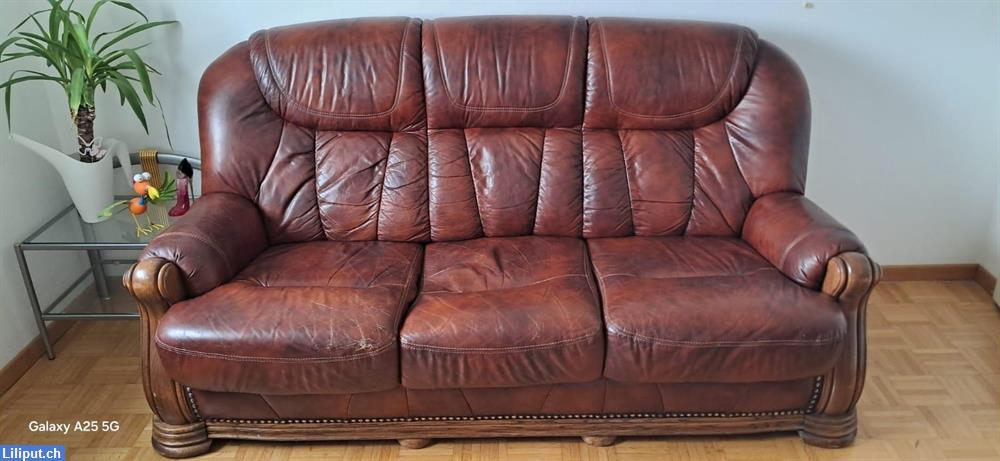 Bild 2: Echt Leder Polstergruppe mit Kommode