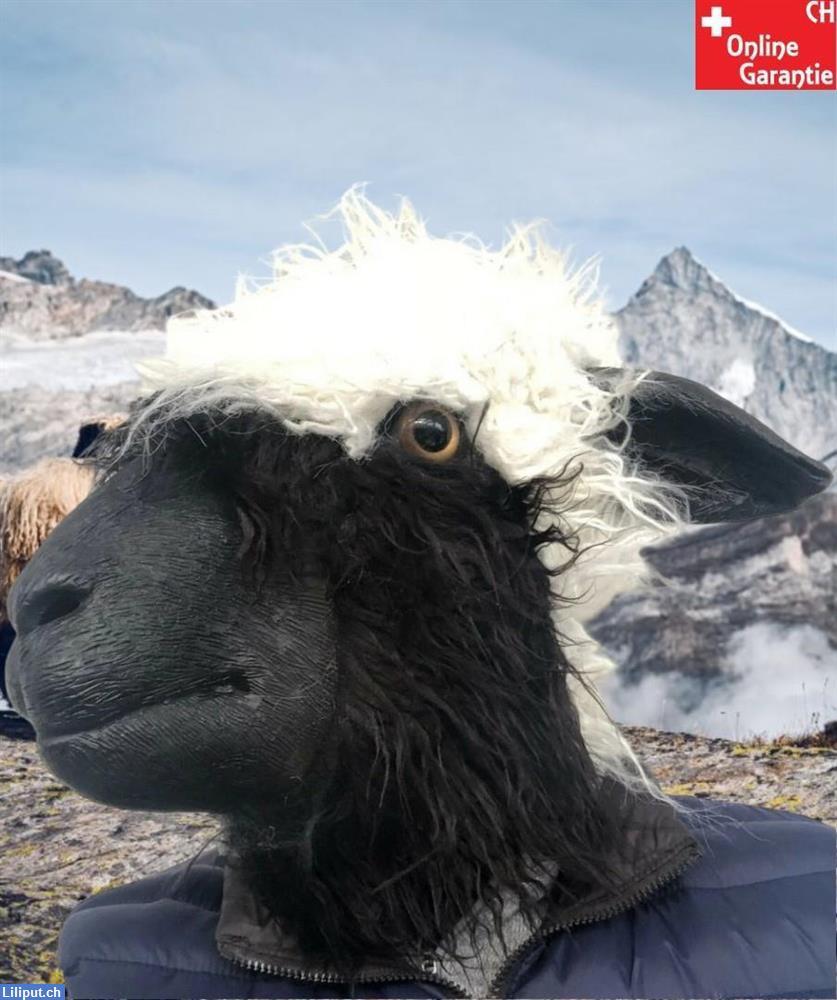 Bild 1: Walliser Schwarznasenschaf Tiermaske, Kostüm aus Latex & Kunstfell