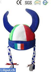 Bild 1: Italien Wikinger Hut mit Zöpfen & Flagge Fanartikel WM, EM
