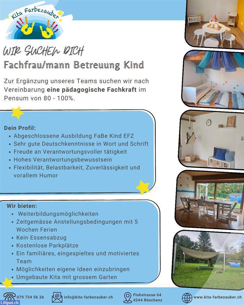 Bild 1: Kita Farbezauber sucht FaBe Kind EFZ 80 - 100%, Röschenz BL