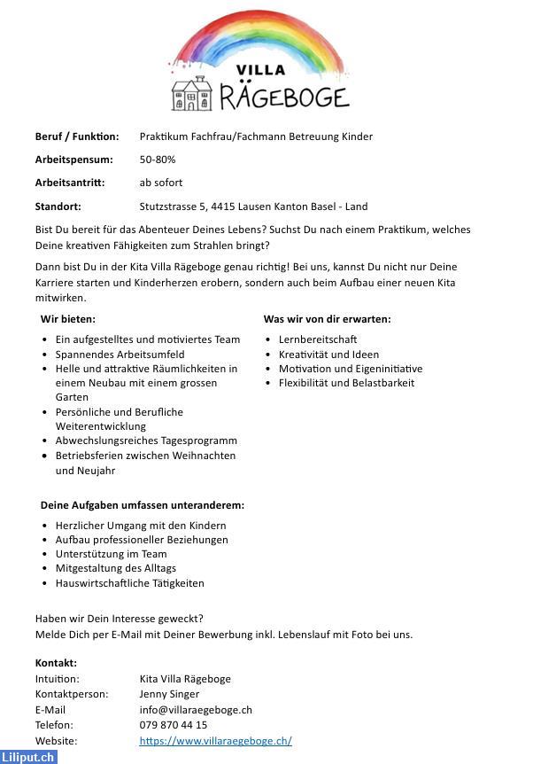 Bild 2: Kita bietet Praktikum Fachfrau/Fachmann Betreuung Kinder 50-80%