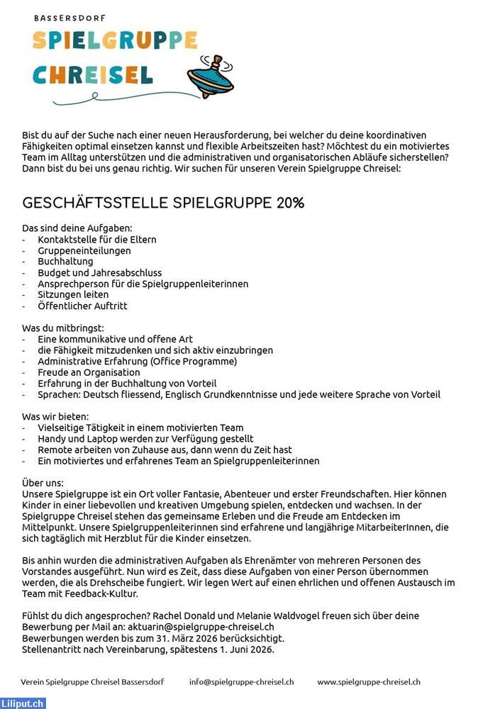 Bild 1: Geschäftsstelle Spielgruppe 20% | Bassersdorf ZH