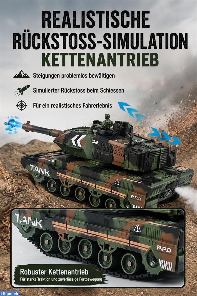 Bild 2: Fernsteuerbarer RC Panzer 1:24 mit Wasserbomben, Nebeleffekt & Licht