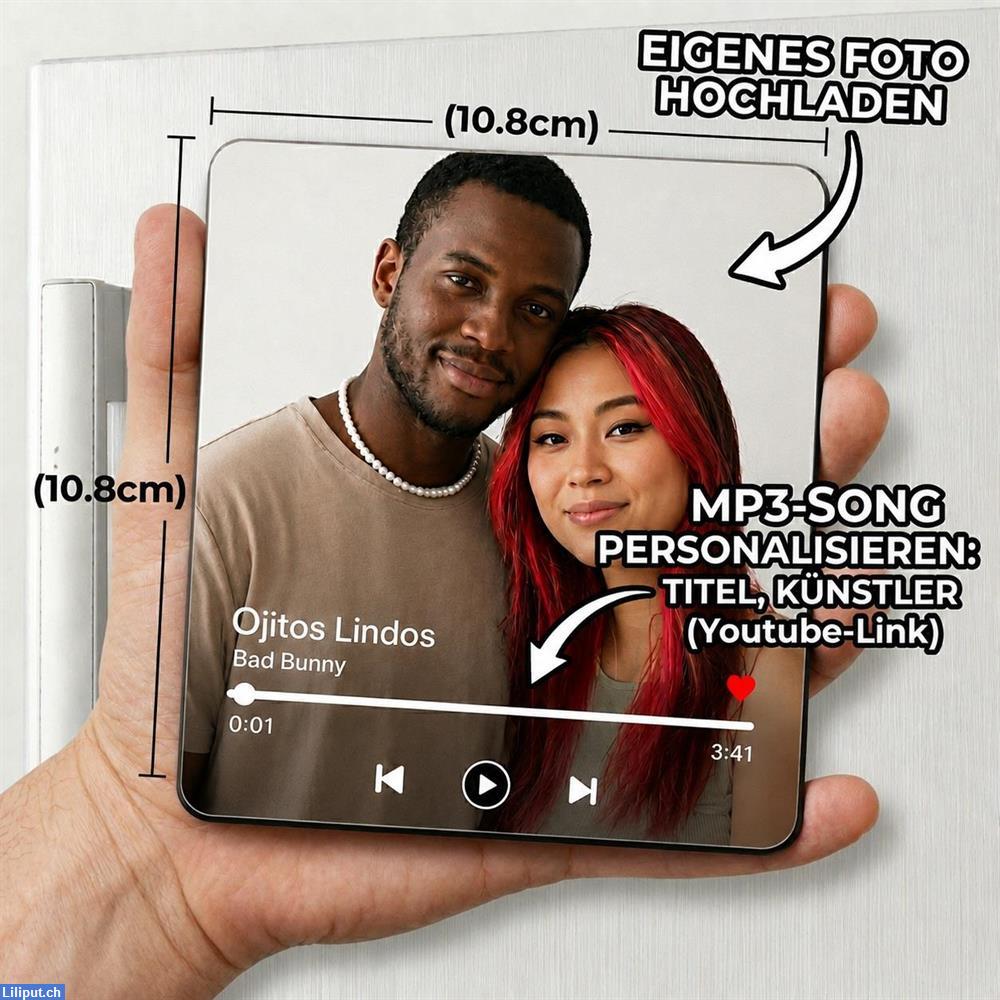 Bild 1: Kühlschrankmagnet mit Ihrem Song und Foto Herz oder Quadrat